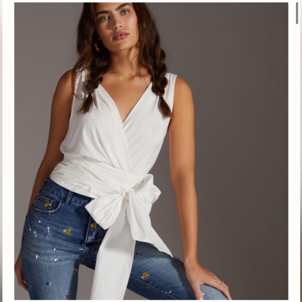 NWT Anthropologie White Sleeveless Wrap Blouse